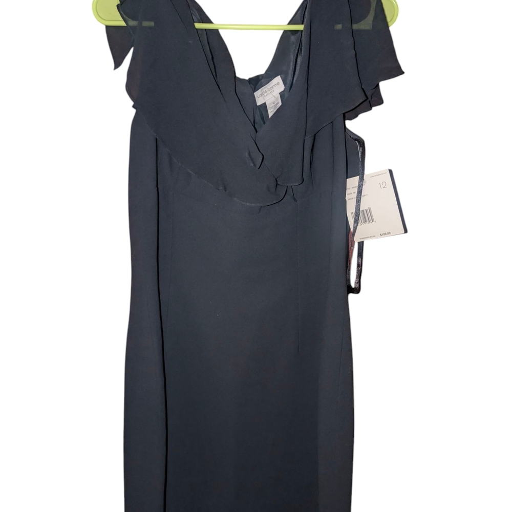 Liz Claiborne Black Ruffled One Shoulder Cocktail Dress